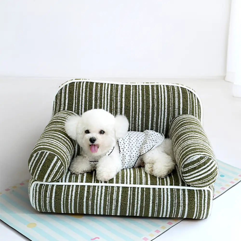 Canapé-lit pour chien en velours jacquard rayé en chenille pour chiots