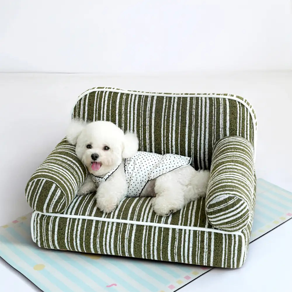 Canapé-lit pour chien en velours jacquard rayé en chenille pour chiots