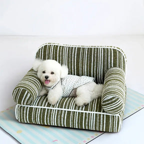 Canapé-lit pour chien en velours jacquard rayé en chenille pour chiots