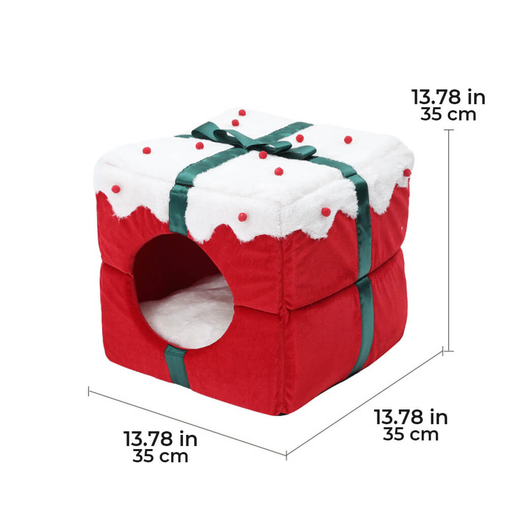 Coffret Cadeau de Noël Lit Semi-Ouvert Chaleureux pour Chien et Chat