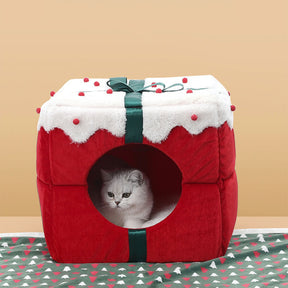 Coffret Cadeau de Noël Lit Semi-Ouvert Chaleureux pour Chien et Chat