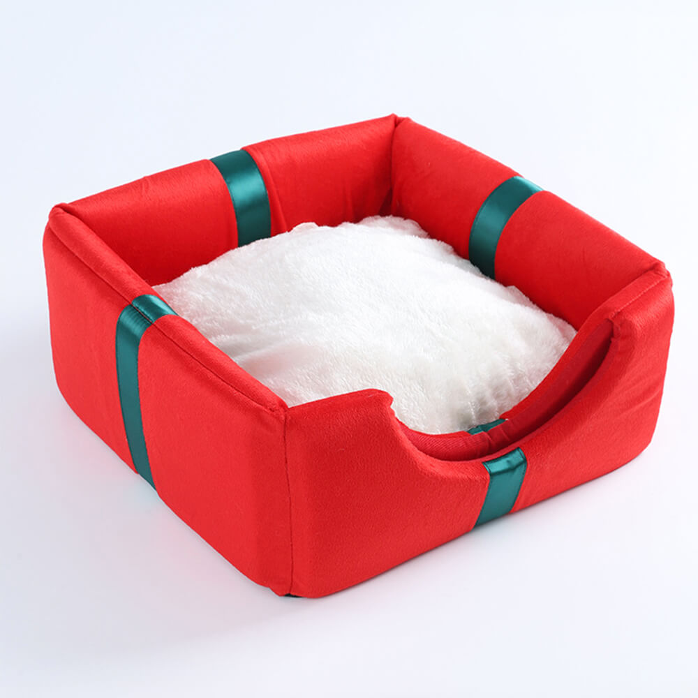 Coffret Cadeau de Noël Lit Semi-Ouvert Chaleureux pour Chien et Chat