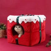 Coffret Cadeau de Noël Lit Semi-Ouvert Chaleureux pour Chien et Chat