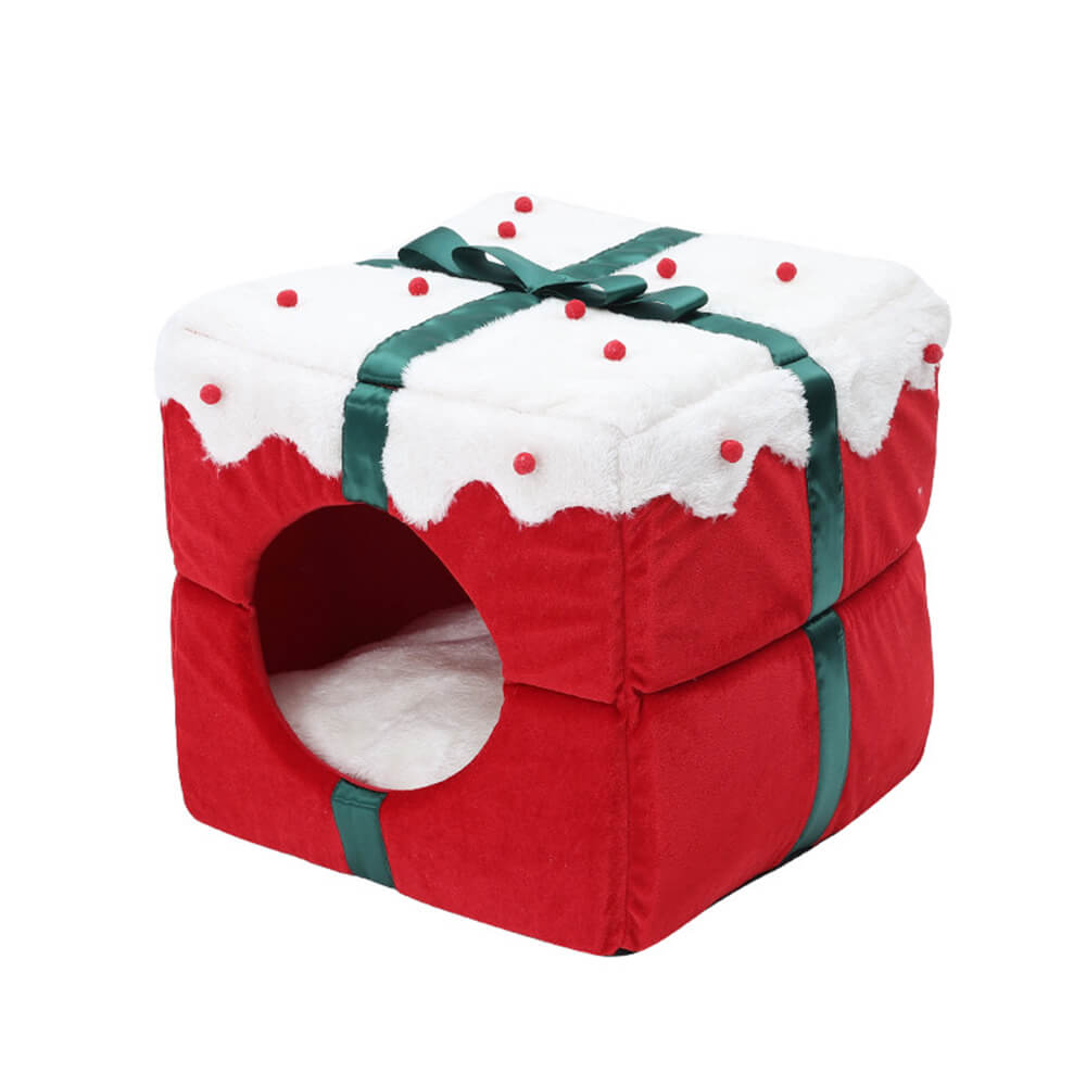 Coffret Cadeau de Noël Lit Semi-Ouvert Chaleureux pour Chien et Chat