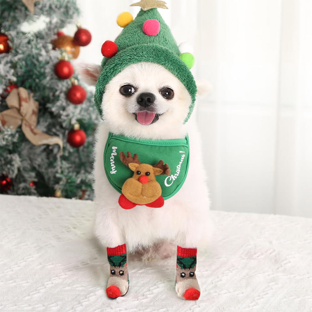 Ensemble de Noël Renne avec Bavoir Chapeau Chaussettes Chaussures Accessoires