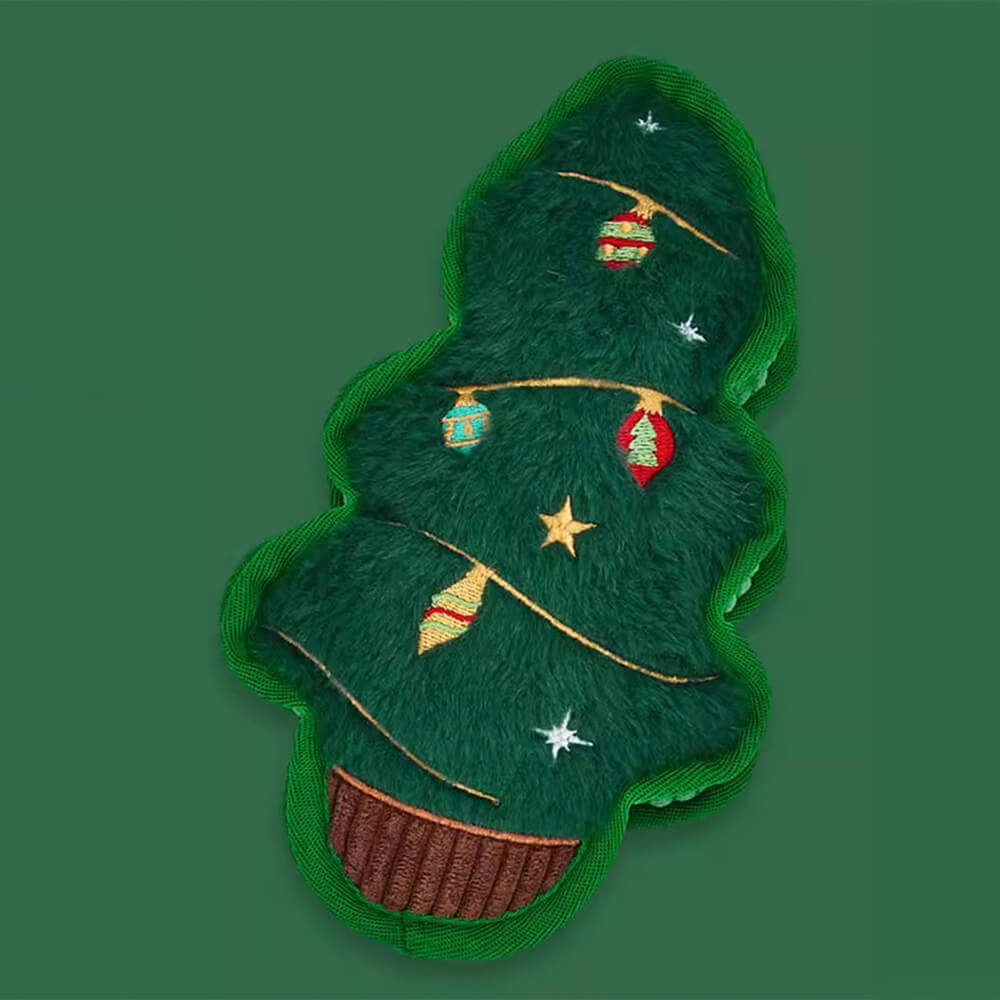 Jouet interactif en peluche pour chien avec motif de sapin de Noël qui grince et nettoie les dents