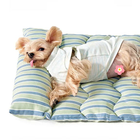 Tapis pour animaux en tissu doux, respirant, à rayures bicolores et réversible