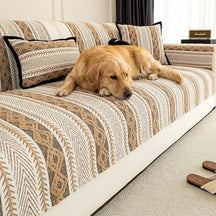 Housse de canapé antidérapante en chenille à rayures bloc de couleur - Convient à toutes les saisons