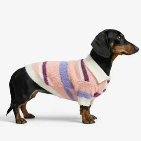 Pull pour chien teckel en fausse fourrure de vison à rayures et coloris bloc, chaud, adapté pour chiots.