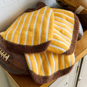 Pull pour chien en polyester à col polo rayé avec blocs de couleur de teckel.