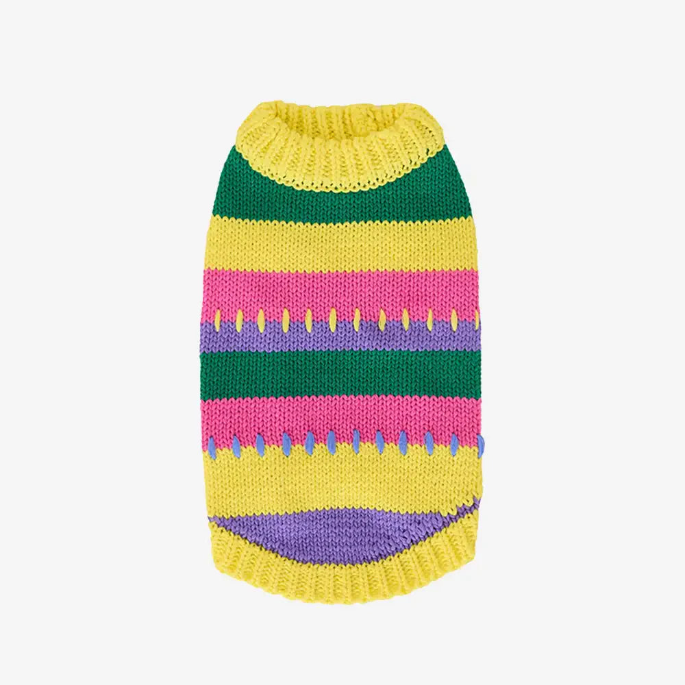 Pull sans manches pour chien en dachshund à rayures avec blocs de couleur