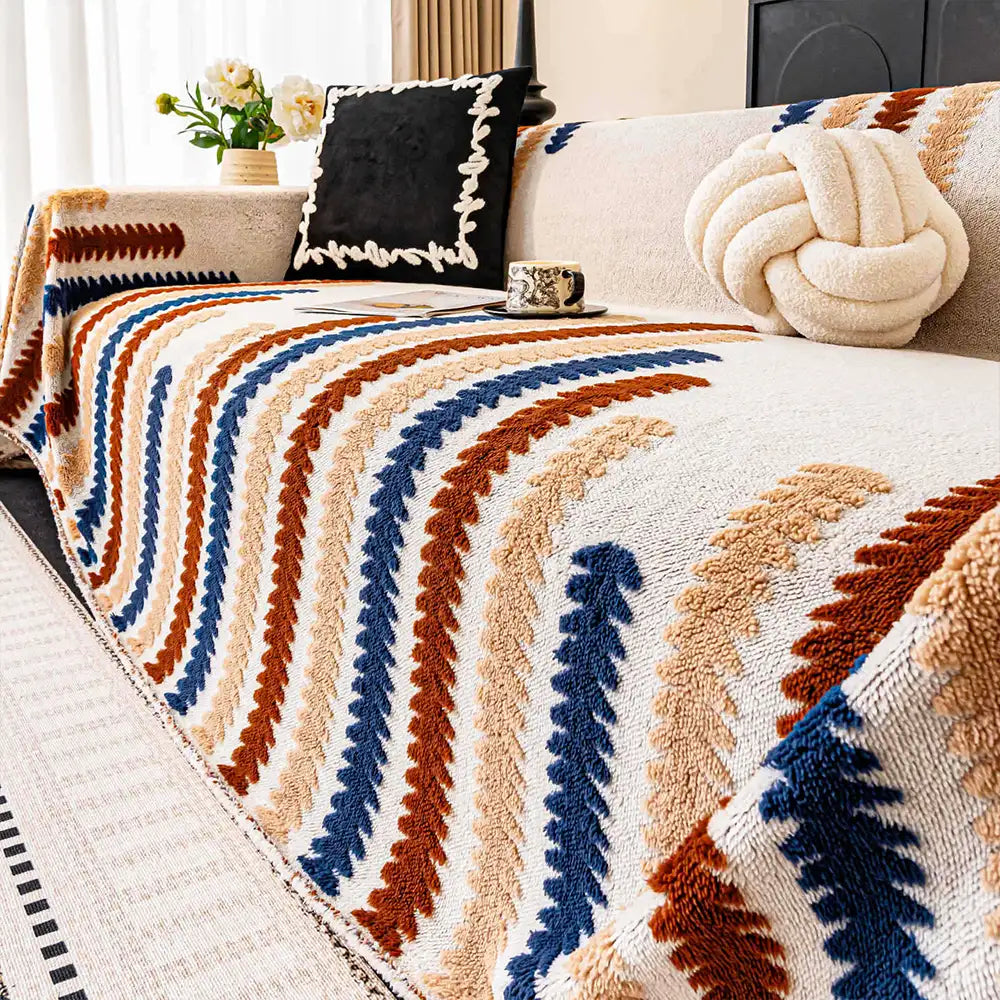 Housse de canapé en peluche anti-rayures colorée avec blocs de couleur