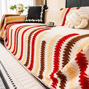 Housse de canapé en peluche anti-rayures colorée avec blocs de couleur