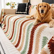 Housse de canapé en peluche anti-rayures colorée avec blocs de couleur