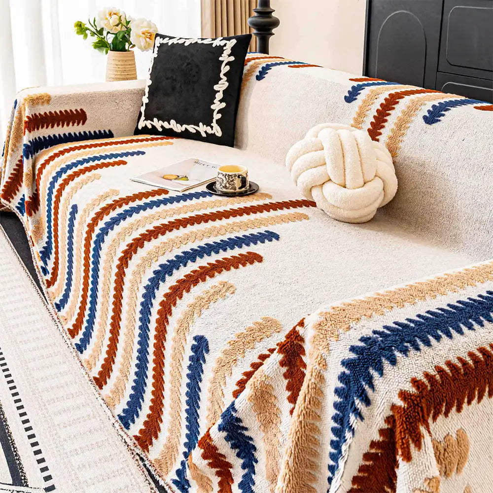 Housse de canapé en peluche anti-rayures colorée avec blocs de couleur