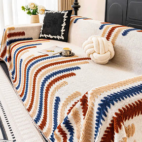 Housse de canapé en peluche anti-rayures colorée avec blocs de couleur