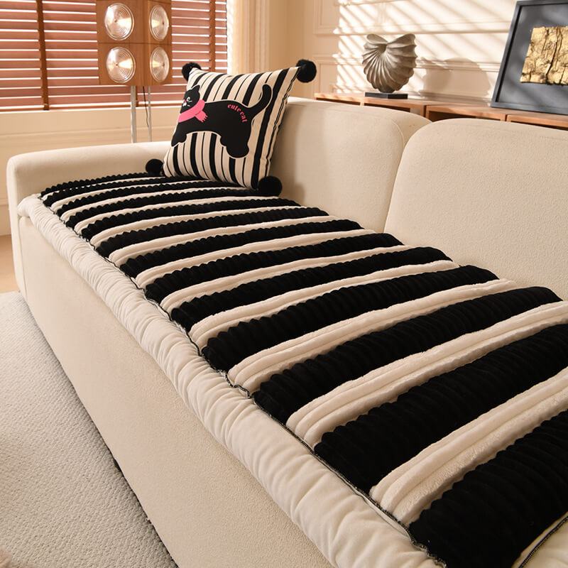 Housse de canapé en peluche épaisse rayée confortable et antidérapante