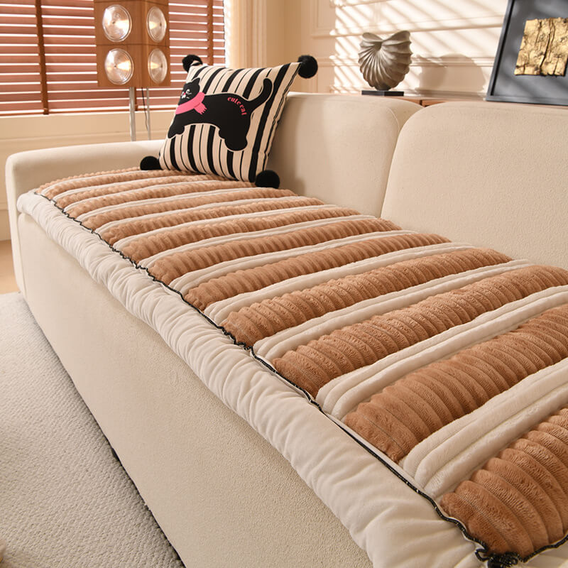 Housse de canapé en peluche épaisse rayée confortable et antidérapante