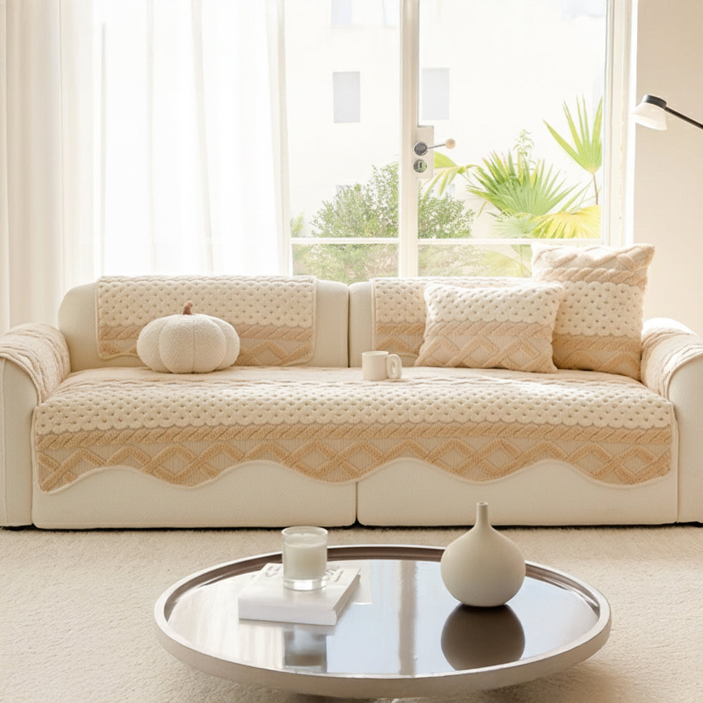 Housse de canapé en peluche confortable, douce pour la peau, antidérapante.