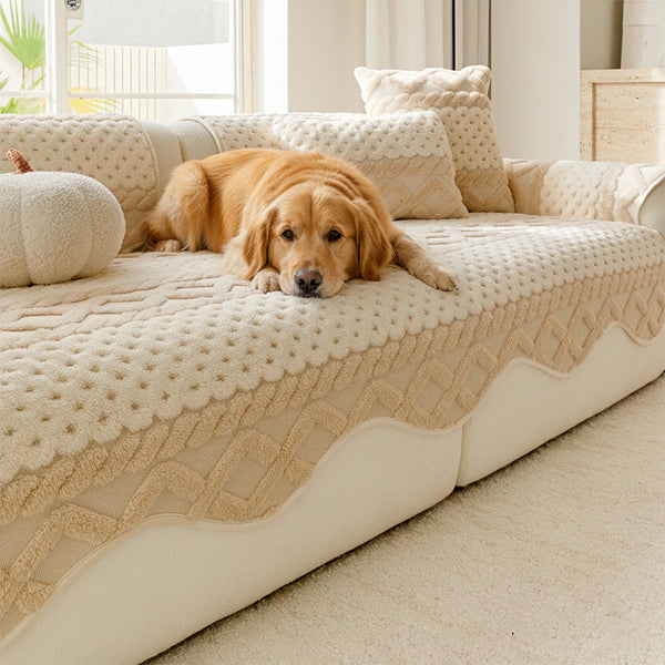 Housse de canapé en peluche confortable, douce pour la peau, antidérapante.
