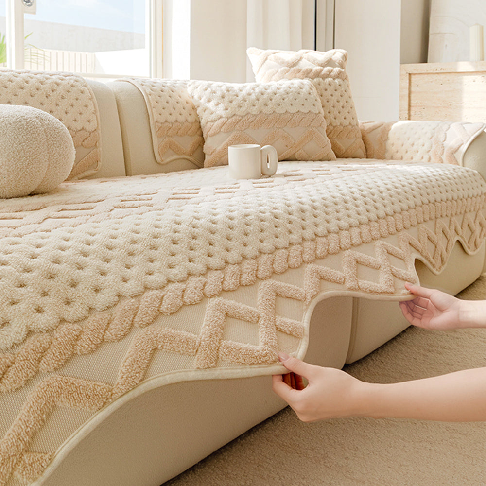 Housse de canapé en peluche confortable, douce pour la peau, antidérapante.