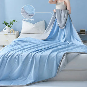 Couverture rafraichissant double face en soie glacée et absorbante - Vague