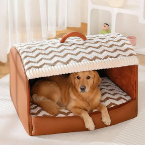 Lit pour chien semi-fermé portable Cozy Cabin avec toit, isolant et durable