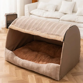 Lit pour chien semi-fermé portable Cozy Cabin avec toit, isolant et durable