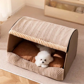 Lit pour chien semi-fermé portable Cozy Cabin avec toit, isolant et durable