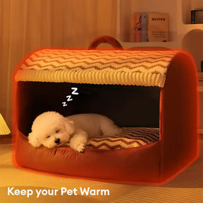 Lit pour chien semi-fermé portable Cozy Cabin avec toit, isolant et durable
