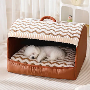 Lit pour chien semi-fermé portable Cozy Cabin avec toit, isolant et durable