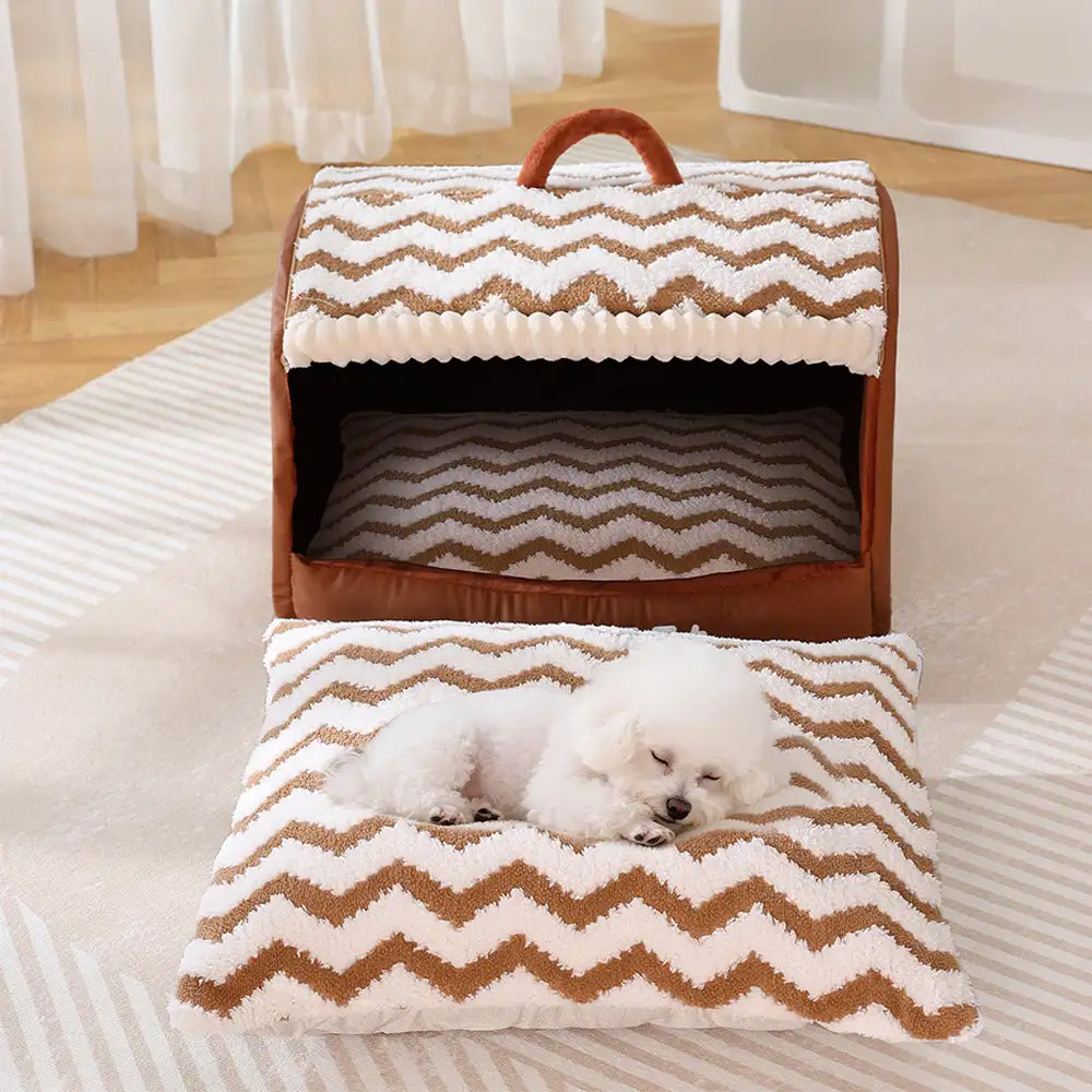 Lit pour chien semi-fermé portable Cozy Cabin avec toit, isolant et durable