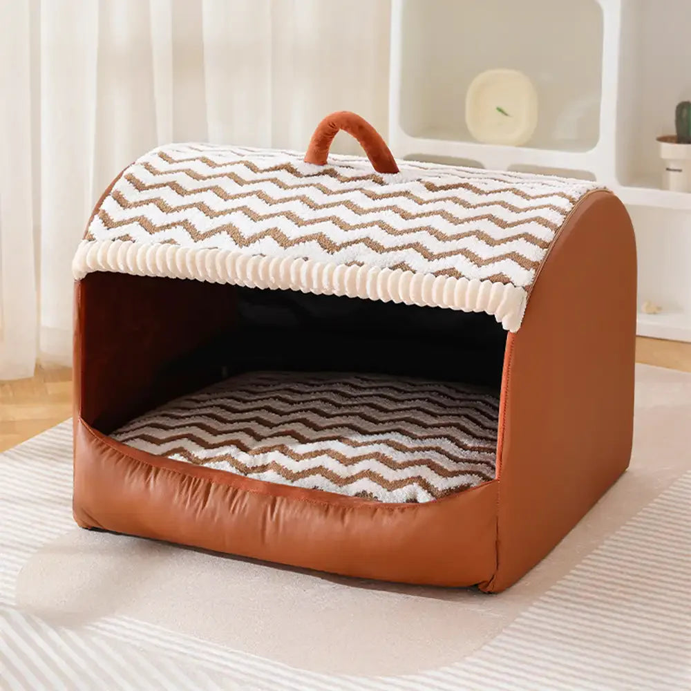 Lit pour chien semi-fermé portable Cozy Cabin avec toit, isolant et durable