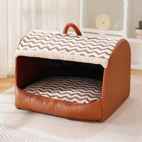 Lit pour chien semi-fermé portable Cozy Cabin avec toit, isolant et durable