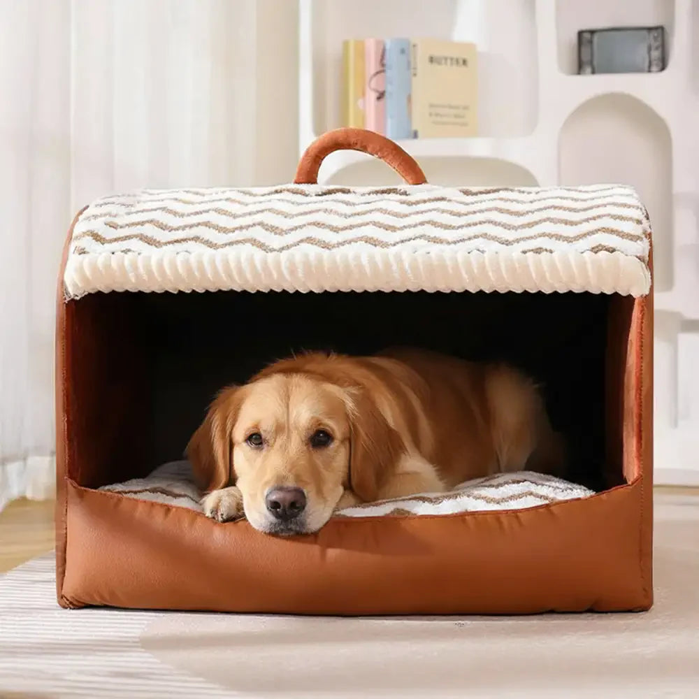 Lit pour chien semi-fermé portable Cozy Cabin avec toit, isolant et durable