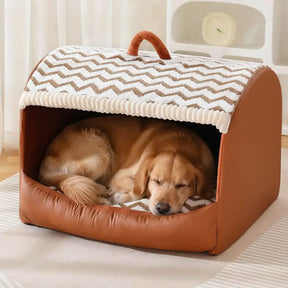 Lit pour chien semi-fermé portable Cozy Cabin avec toit, isolant et durable