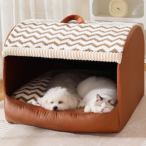 Lit pour chien semi-fermé portable Cozy Cabin avec toit, isolant et durable