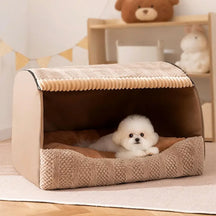 Lit pour chien semi-fermé portable Cozy Cabin avec toit, isolant et durable