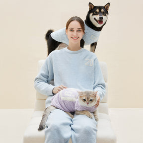 Ensemble de Loungewear Peluche Bouclée Tricoté Confortable pour Animaux et Propriétaires