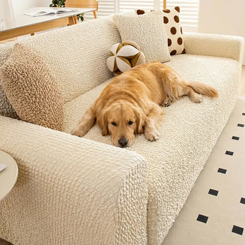 Housse de canapé extensible magique en seersucker et respirant, style crème, à couverture complète.