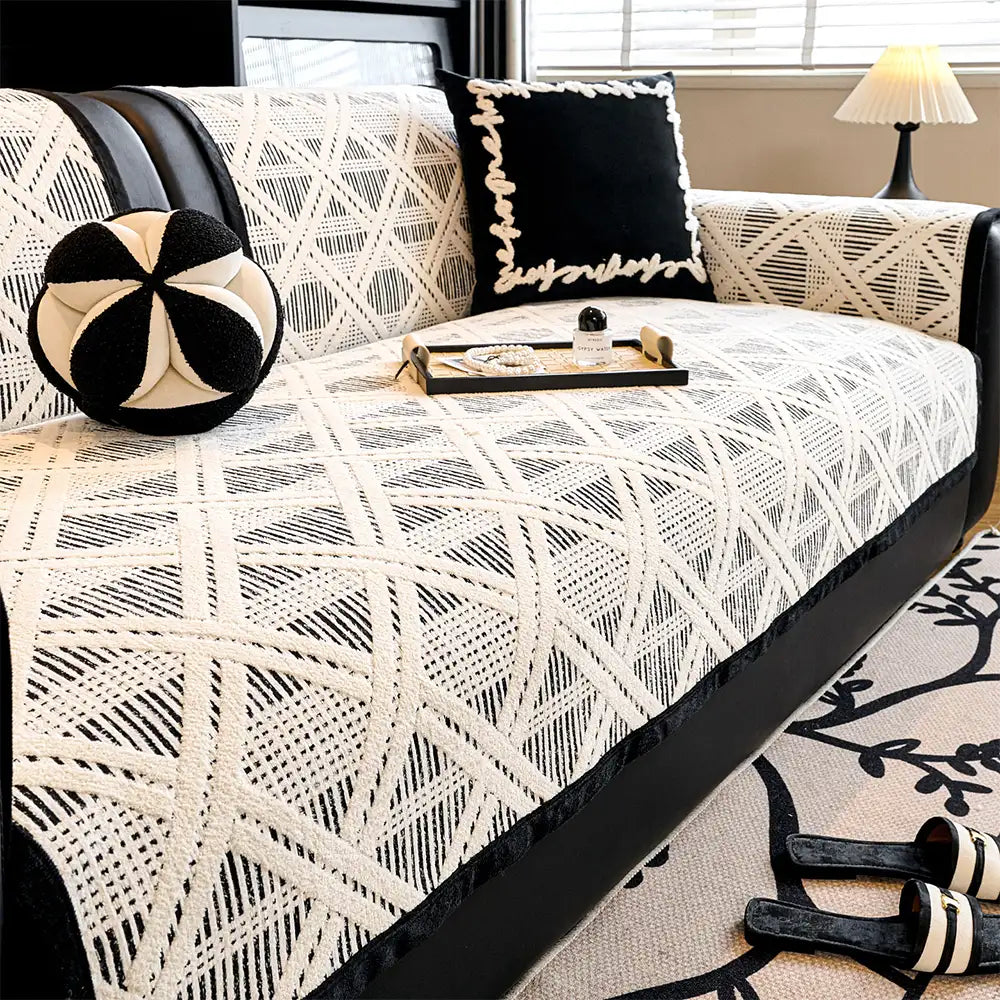 Housse de canapé anti-rayures de chat et antidérapante avec motif plaid créatif - Adaptée à toutes les saisons