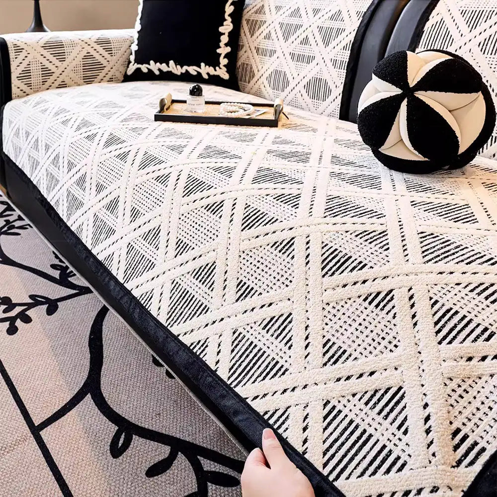 Housse de canapé anti-rayures de chat et antidérapante avec motif plaid créatif - Adaptée à toutes les saisons