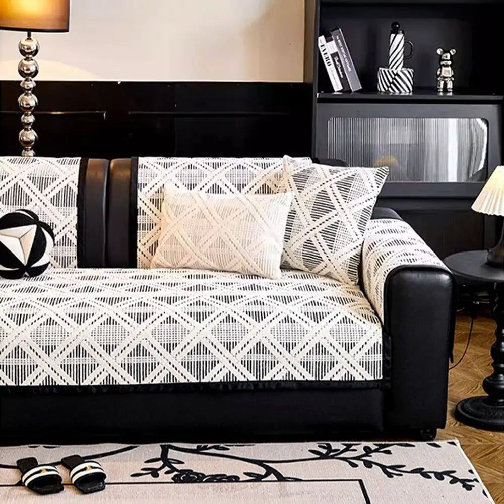 Housse de canapé anti-rayures de chat et antidérapante avec motif plaid créatif - Adaptée à toutes les saisons