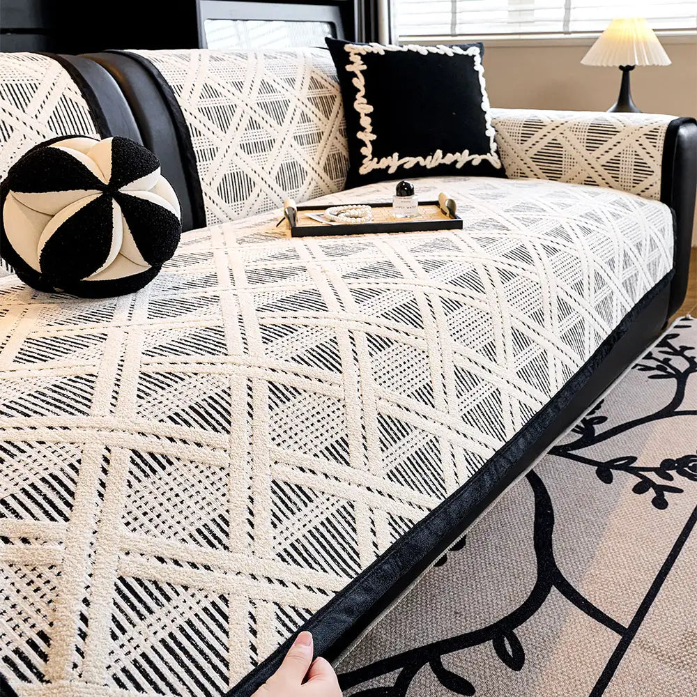 Housse de canapé anti-rayures de chat et antidérapante avec motif plaid créatif - Adaptée à toutes les saisons