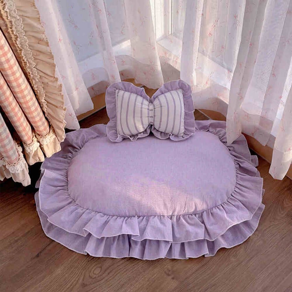 Lit pour chien ovale coussin amovible avec volants style princesse