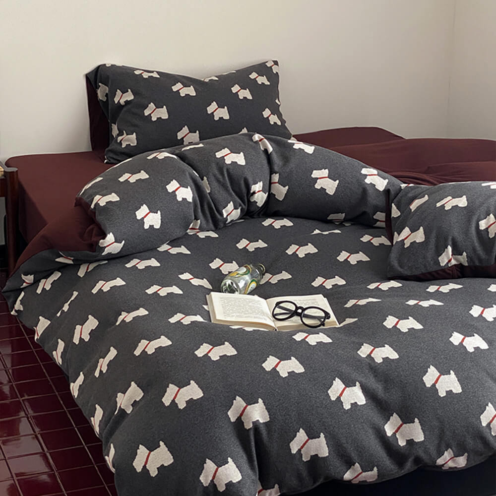 Parure en coton jacquard tricoté avec petit chiot mignon