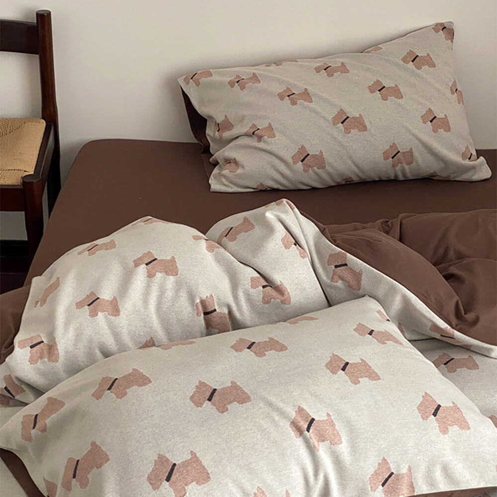 Parure en coton jacquard tricoté avec petit chiot mignon
