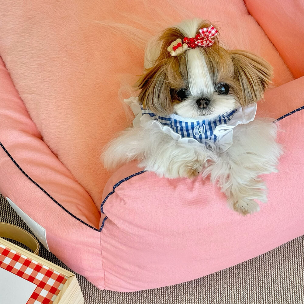 Canapé-lit en denim pour chien et chat avec dossier haut et oreillers réversibles