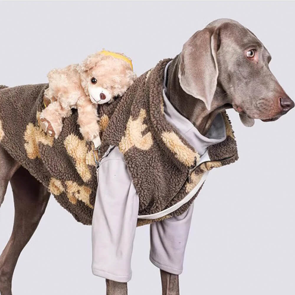 Veste chaude et durable pour chien en fausse laine d'agneau avec sac à dos ours en peluche