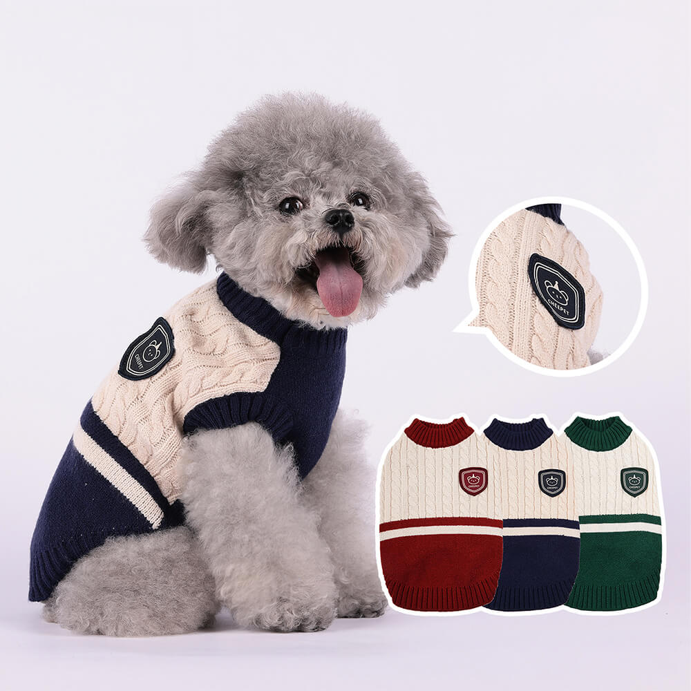 Pull pour chien élégant et extensible sans manches avec patch ours Preppy